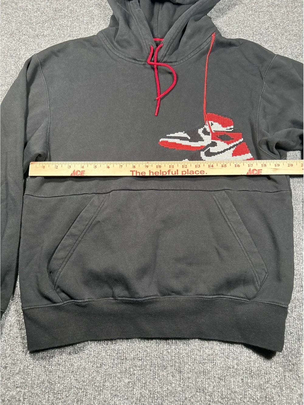 Jordan Black Hoodie with Red and White Sneaker Graphic